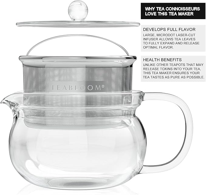 Teabloom Kyoto 2-in-1 Tea Kettle and Tea Maker – Glass Teapot with Removable Loose Tea Filter – Tea Connoisseur's Choice