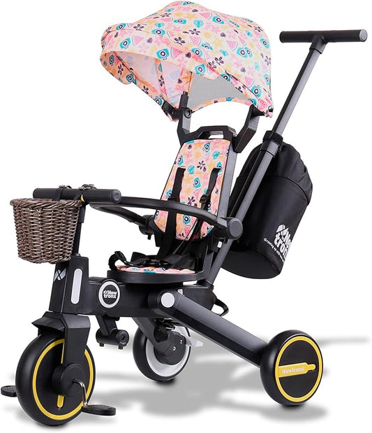 Adventure Pro Summer Edition - Foldable Tricycle for Toddlers-Big Canopy, Basket,Travel Backpack and Parent Bag - Toddler Tricycle for Ages 10 Months to 5 Years (Summer Pastel)