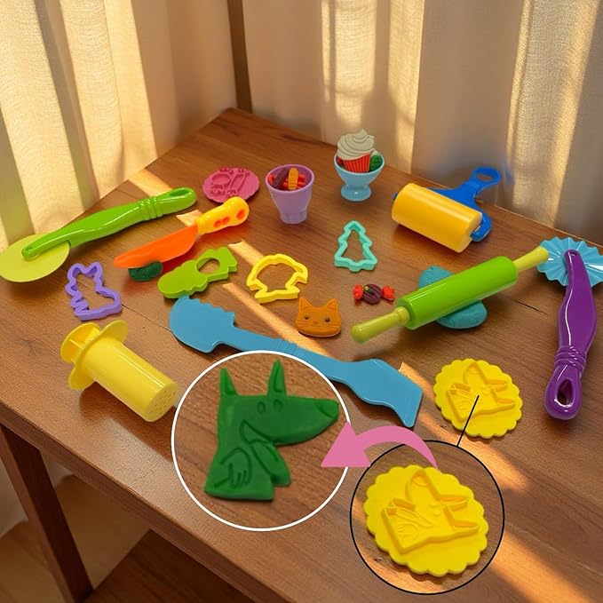 Dough Tools Set for Kids, 13 Pcs Dough Tools Sets for Kids Ages 4-8, Includes Molds Cutters Roller, Rolling Pins, Safety Scissors, Plastic Knife (color02)