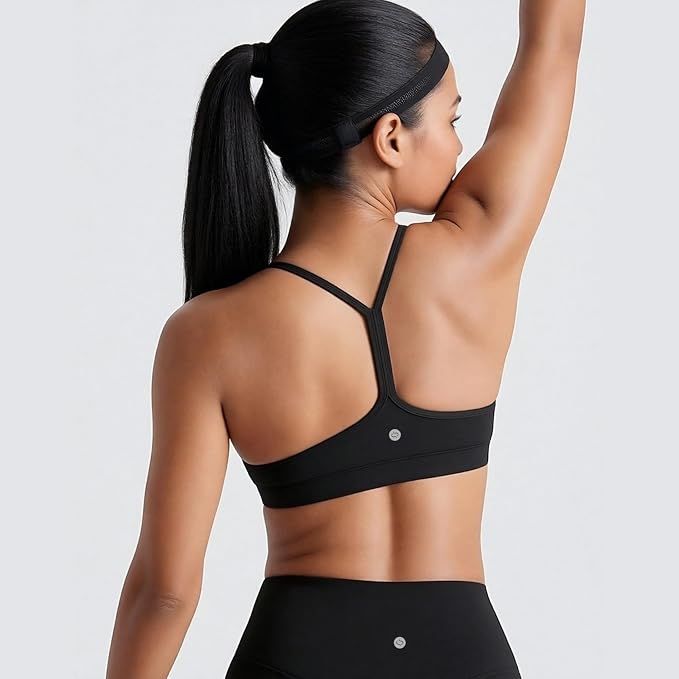 Racerback Y-Back Sports Bra for Women - Padded Low Impact Workout Top with Thin Spaghetti Straps for Yoga, Pilates, Gym