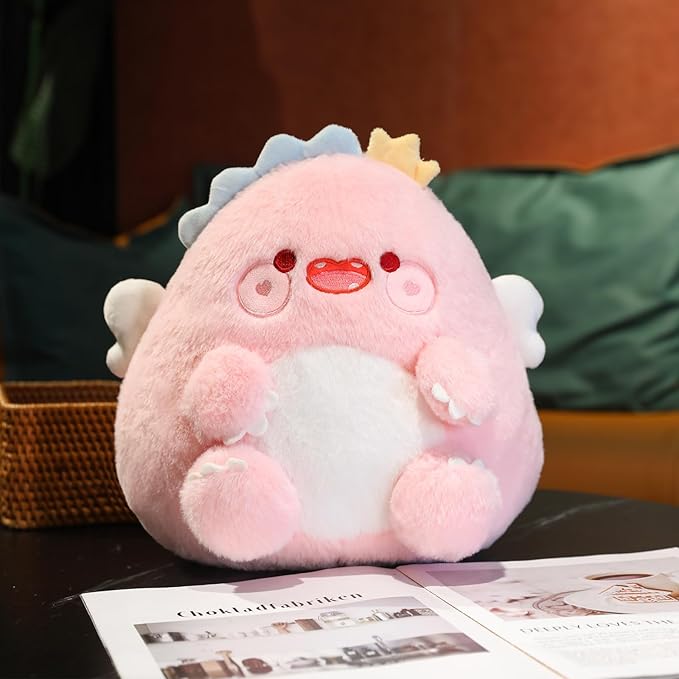 MUPI Cute Dragon Plush Toy Kawaii Stuffed Animals Soft Dinosaur Plush Pillows for Girls Boys Kids Adults, Pink (11 Inch)