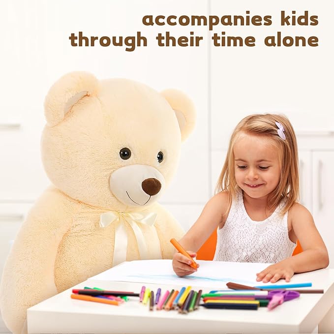 MorisMos Giant Teddy Bear, Life Size 51in Large Cuddly Plush for Baby Shower, Birthday, Valentine (Cream)