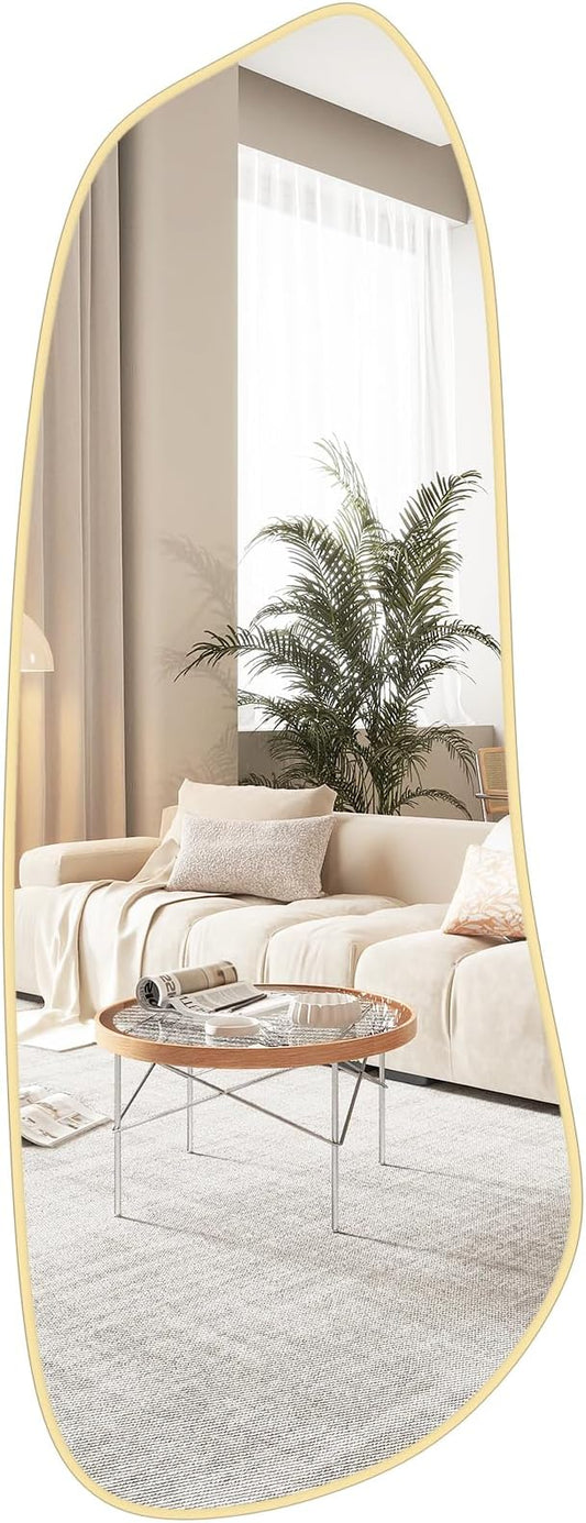 Irregular Wall Mirror, Asymmetrical Mirror Wall Mounted with Gold Framed for Living Room, Bathroom, Bedroom, Entryway Wall Decor, 46"×18", Gold