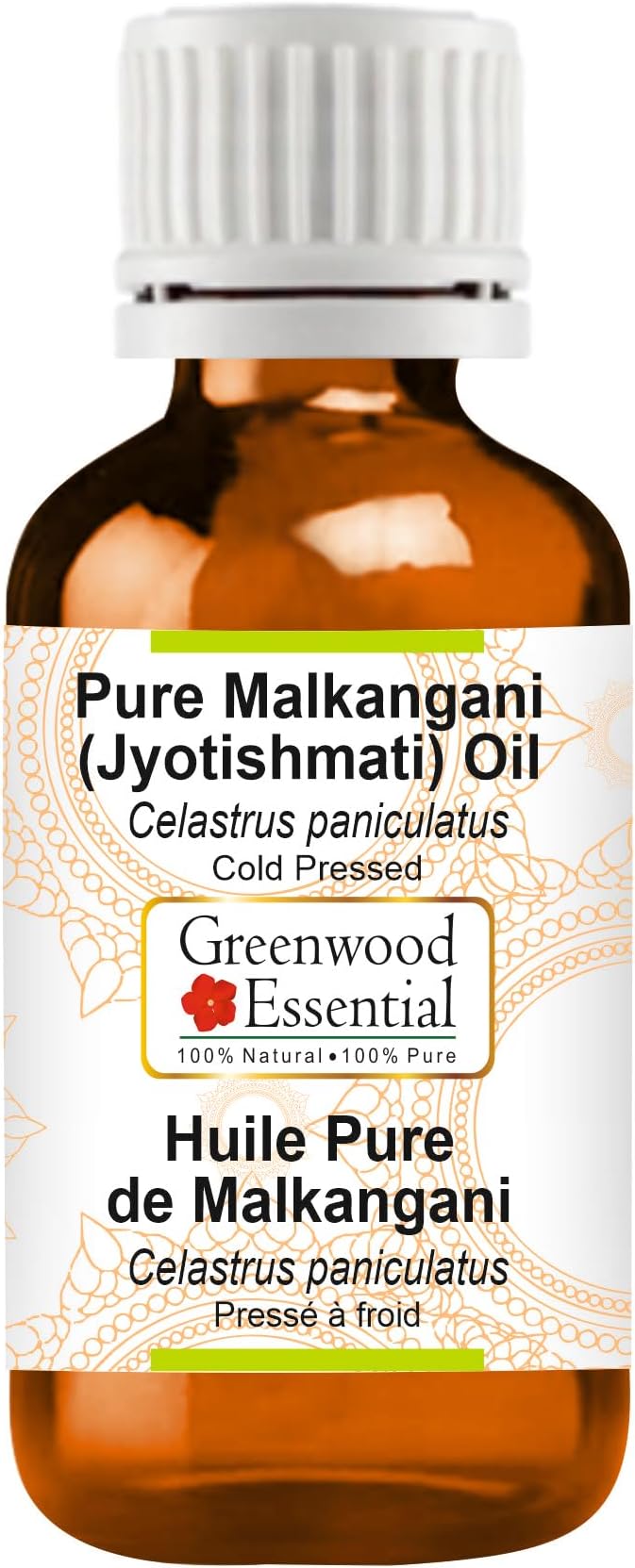 Greenwood Essential Malkangani (Jyotishmati) Oil (Celastrus paniculatus) | Cold Pressed | Natural | For Diluting Essential Oils | Skin & Massage | Unisex | 50ml (1.69 oz)