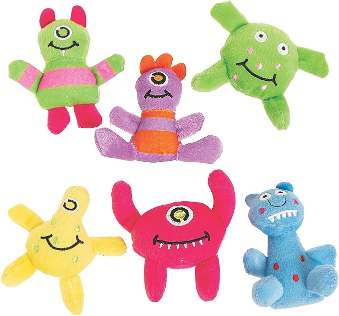 Fun Express Monsters Plush (1 Dozen) Party Favors, Halloween and Toy Crane Fillers