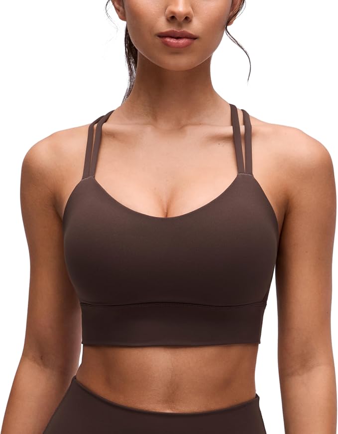 CRZ YOGA Softness Mold Butterluxe Strappy Longline Sports Bras for Women - Double Spaghetti Strap Workout Yoga Crop Top