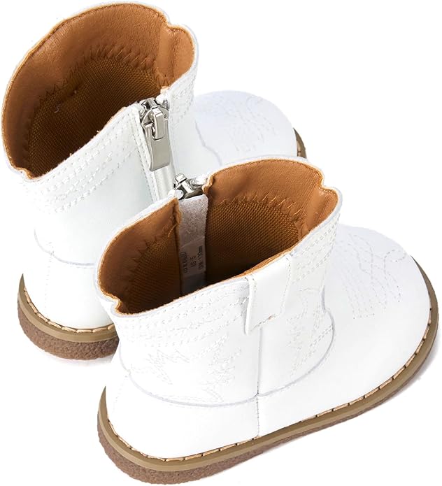 Newsonet Baby Cowboy Cowgirl Boots Infant Western Boots Toddler Boys Girls Round Toe Riding Mid Calf Boots All Seasons for 6 9 12 18 24 Months