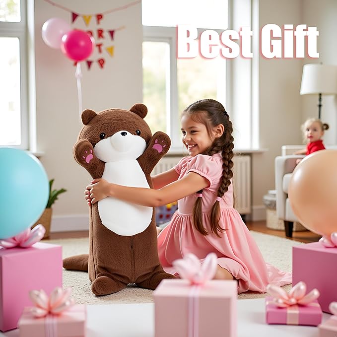 Long Otter Plush Pillow Cute Weighted Stuffed Animal Otter Giant Stuffed Otter Animal Big Sea Otter Stuffed Animal Plushies Soft Otter Body Pillow Birthday Gifts for Kids Brown 25.2"
