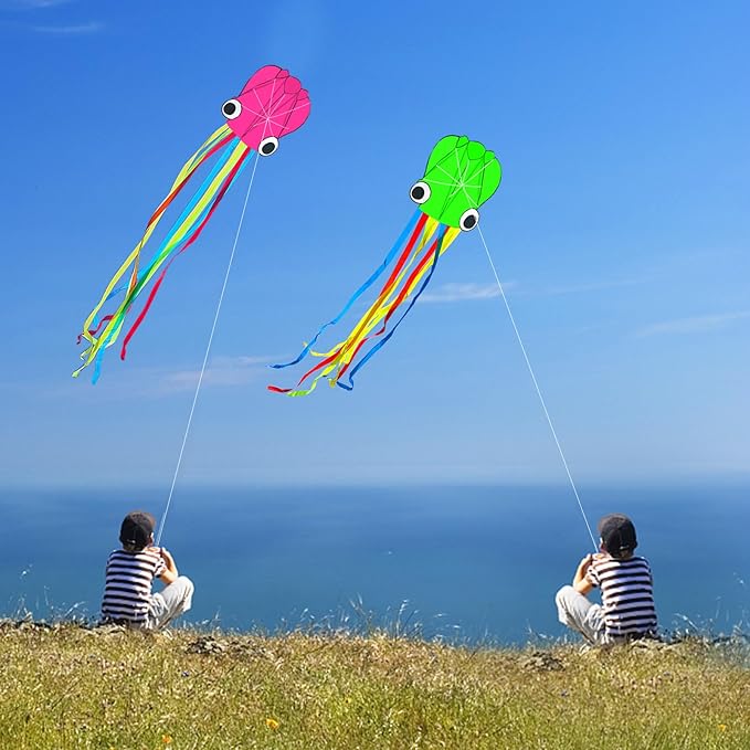 Large Octopus Kites for Kids and Adults - Easy to Fly, 28X158 3D Software Colorful Kite with Long Tails. Perfect for Beach and Outdoor Activities