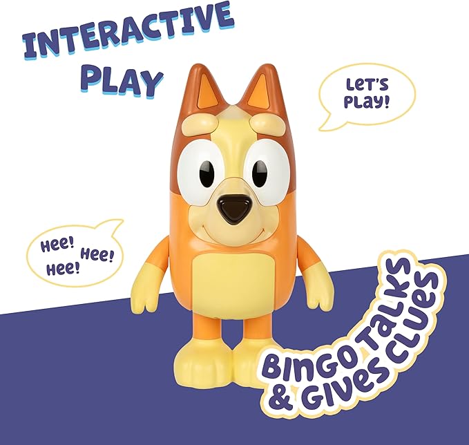 BLUEY Game Hide and Seek Electronic Bingo Figure, Articulated, Musical Kids Figurines with Dance Mode, Interactive Toddler Figurine Toys for Ages 3+