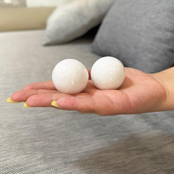 Natural Marble Baoding Chinese Meditation Balls, Stress Relief Hand Exercise Therapy Set, White Small-1.38"