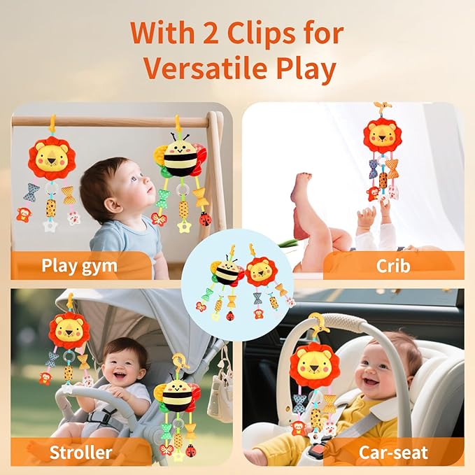 Baby Toys for 0 3 6 9 12 Months, Plush Animal Sensory Hanging Rattle,Newborn Interactive Soft Toys for Baby,Car Seat Stroller Toys Gift for Infant Boy Girl