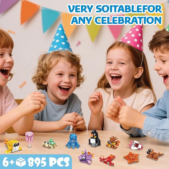 30 Packs Ocean Party Favors for Kids 895 PCS Mini Marine Animals Building Blocks for Goodie Bag Stuffers, Bulk Classroom Prizes, Christmas Birthday Party Favors for Boys Girls Ages 6-12