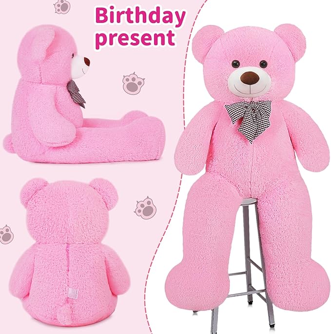 Giant Pink Teddy Bear 45 inch Stuffed Animals Plush Toy, Cute Life Size Big Soft Bear for Boy Girl Birthday Valentine Mother's Day, 4.5 LBs