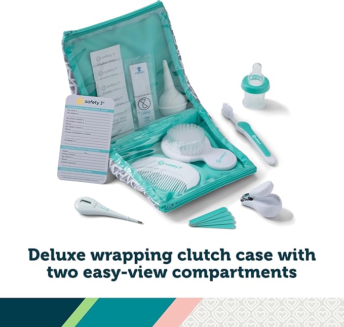Safety 1st Deluxe Baby Healthcare and Grooming Kit, Pyramids Aqua, Newborn Baby Essentials, One Size, 24 Pieces