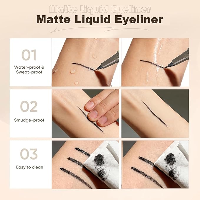 Ultra Fine Liquid Eyeliner Pencils- Slim Felt Tip for Precise Eye Lines, Waterproof, Smudge Proof & Quick-Drying, Winged Liner and Inner Corner. Long Lasting All Day Makeup, Smooth & Lightweight