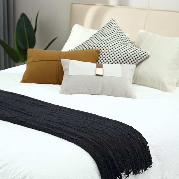 CREVENT Knitted Decorative Throw Blanket for Couch Sofa Chair Bed，Soft Warm Cozy Light Weight for Spring Summer (50''X60'' Black)