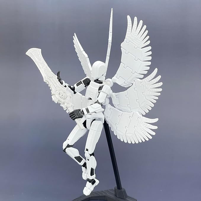 (Assembly Completed) 3D Printed T13 Action Figure 5.54-inch Dummy Titan 13 Action Figure with 9 Types of Weapons and 5 Types of Hands, Lucky 13 (White)