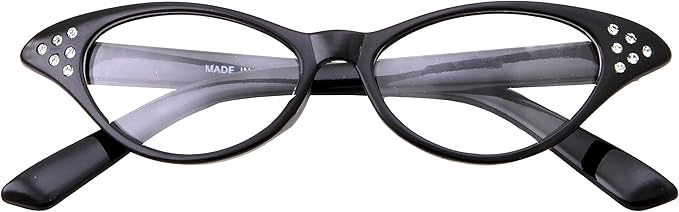 50's Kids Nerd Cat Eye Glasses Girls Costume Children's (Age 3-12) (Black)