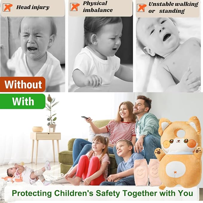 Baby Head Protector Backpack, Toddler Baby Head Protection Backpack with Baby Knee Pads Alarm Function for Walking & Crawling, Soft, Breathable and Wearing Safety Baby Head Protector