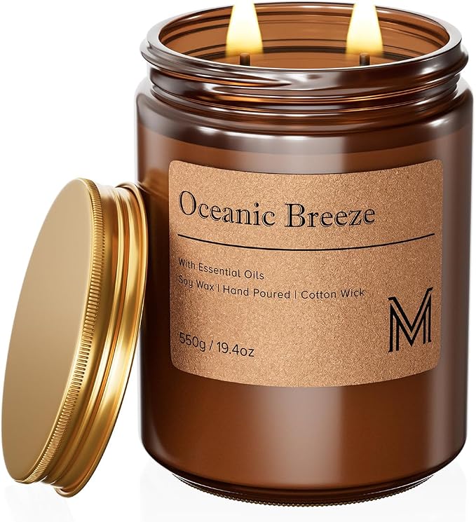M&SENSE Oceanic Breeze Scented Christmas Candle Gift | 19.4oz, 115-Hour Burn | Natural Organic Soy Wax | Long-Lasting for Stress Relief and Gifting | for Christmas, Thanksgiving, Holiday