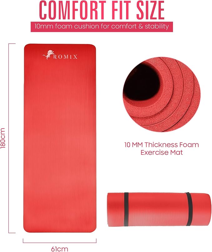 ROMIX Yoga Mat Thick 2/5 Inch (10mm), 72"L x 24"W Non-Slip Workout Mat, Large Yoga Mats for Women Men With Carry Bag and Strap, Exercise Mats for Home Workout Meditation Training Equipment