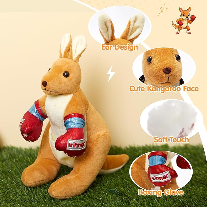Boxing Kangaroo Plush Toy Stuffed Animal Kangaroo Plush Toys Playful Ease - Timeless Companions Birthday Gift,Boxing Kangaroo Stuffed Animal Ideal Present for Kids,Boys and Girls,11"