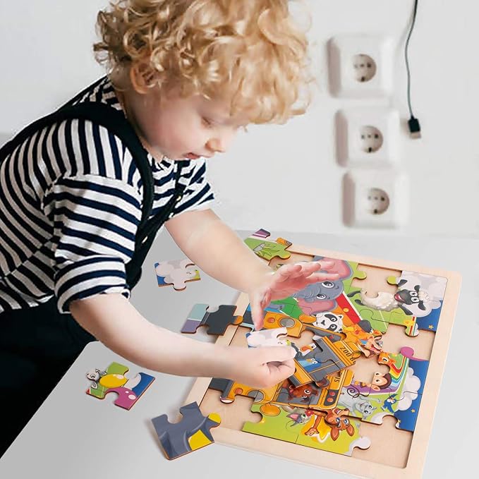 24 Piece Puzzles for Kids Ages 3-5 4 Packs Wood Puzzles for Kids Ages 4-6 Preschool Education Jigsaw Puzzle Board Toy Gifts for Boys and Girls