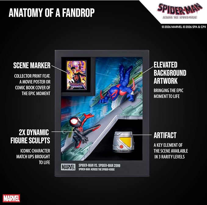 Fandrop MV06 - Spider-Man VS. Spider-Man 2099, A Displayable Diorama, Artifacts & Scene Marker That Creates an Elite Display to Enhance The Collection, 5 Marvel to Collect