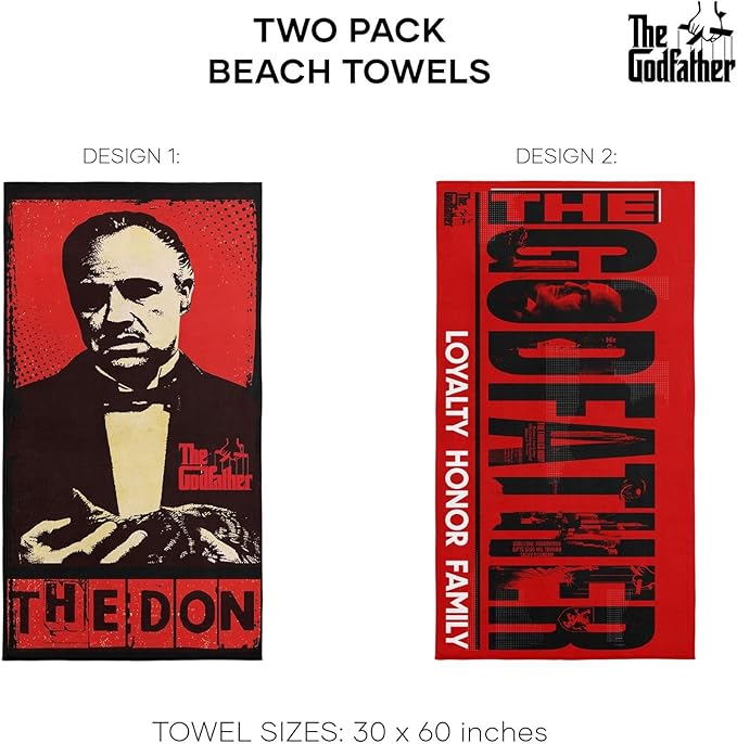NORTHWEST The Godfather Beach Towel Set – 2-Pack Oversized, Soft, Fast-Drying, Sand-Free Pool Towels Featuring The Don Distressed Design 30" x 60"