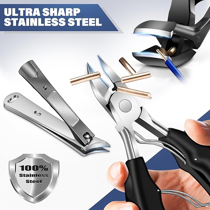 2026 Toenail Clippers for Thick Toenails for Seniors, Angled Head Large Toe Nail Clippers Set for Men, Heavy Duty Ingrown Toenail Clippers with Long Handle, Ultra Sharp Slanted Nail Cutter Wide Jaw