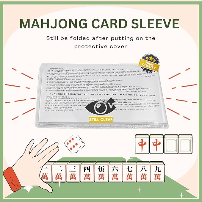 2025 Mahjong Card Sleeve, 3PCS Mahjong Card Protector Cover Clear Plastic Sleeves for Mah Jongg Scorecard Durable Mah Jong Gifts Suit for Large Print Size 6 1/8" x4 3/4"(90% Transparent)