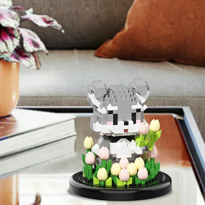 Artificial Flower Animal Building Set for Adults,Mini Dog Plant Bonsai Tree,Botanical Collection Gift for Kids,Office Home Decor Building Block,Birthday Gift for Girls Women(Tulip)