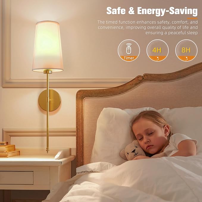 Gold Battery Operated Wall Sconce Set of 2,Rechargeable Wall Lights with 10400mAh Dimmable Detachable Bulbs and Remote,9 Colors Wireless Sconces for Bedroom Living Room Hallway