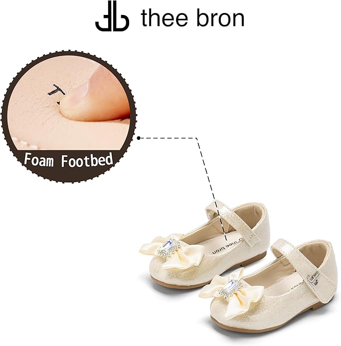 THEE BRON Mary Jane Ballet Flats - Girls' Dress Shoes with Hook & Loop Closure