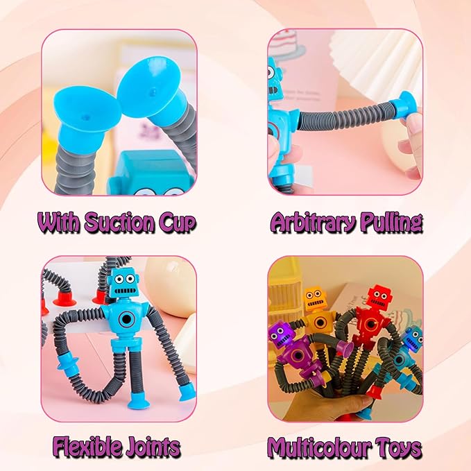 20 Pack Telescopic Suction Cup Robot Toy, Stretchy Giraffe SuctionAnimal Autism Sensory Toy for Toddlers, Travel Essential, Educational Classroom Treasure Box, Stretchy Robots Party Favors