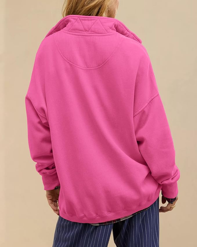 Gacaky Sweatshirt for Women Oversized Casual Long Sleeve Button Henley Neck Pullover Tops Fashion Outfits Clothes