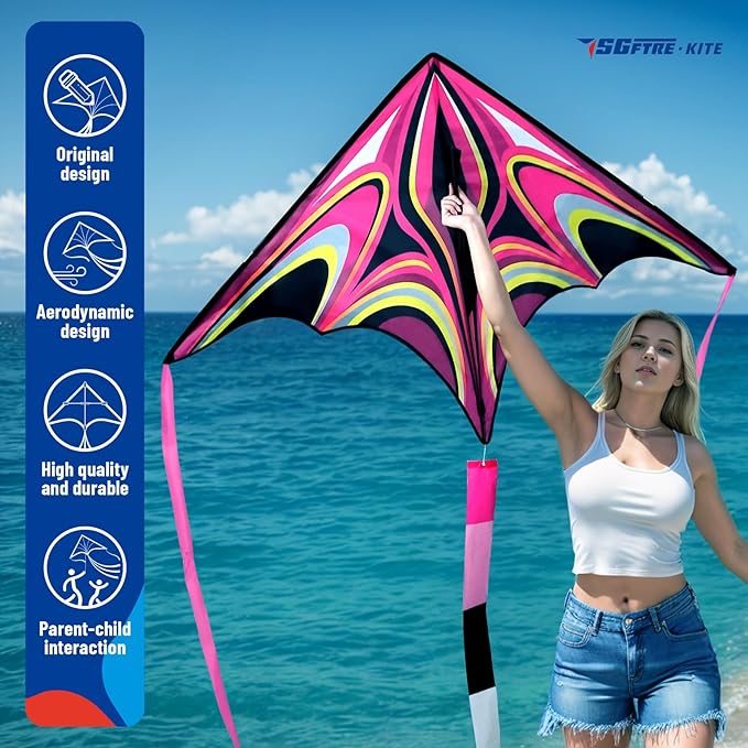 Kite, Large Delta Kites for Kids and Adults, Easy to Fly Rainbow Kites, Durable Multifunctional Beach Kite, Tangle-Free Flight Line, Durable