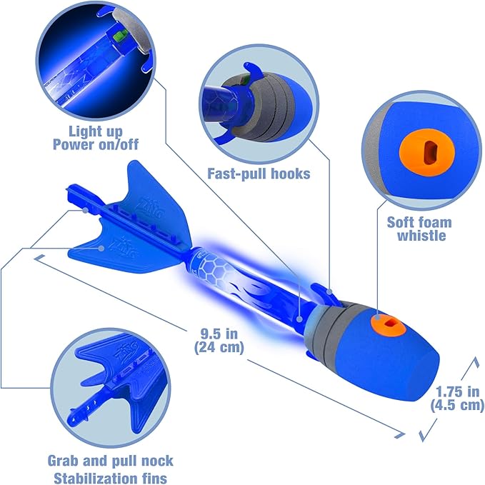 Zing HyperStrike FireTek Bow Archer Pack, Light Up Bow and Light Up Zonic Whistle Arrows, Shoots Arrows Over 200ft, Outdoor Play with Friends and Family, for Ages 14+ (Blue)