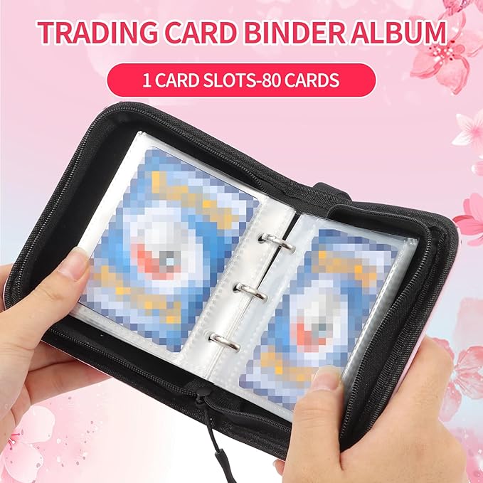 Small 1 Pocket Card Binder for Cards,Mini Trading Card Binder Holder Fits 80 Cards with 40 Removable Sleeves,Card Collection Binder Album Book Case for TCG,MTG,Sports Games (Sakura Cat)