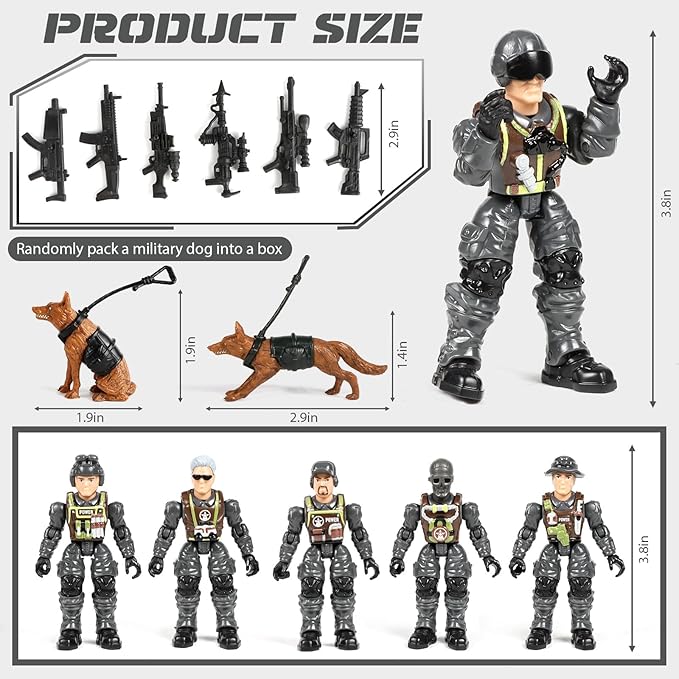 HAPTIME Army Men Action Figures with Weapons, Toy Soldiers for Boys, Plastic Army Toys for Boys 6-8, Birthday Gift for Military Collectors (6Pcs Gray)