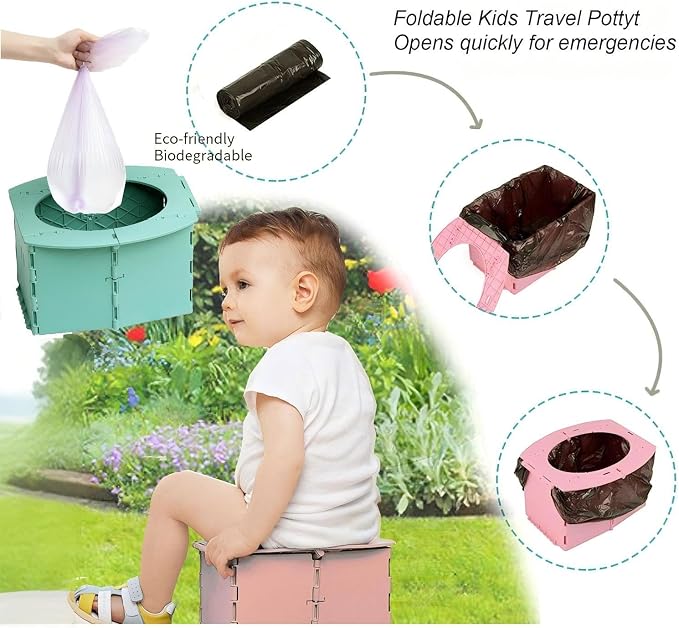 VUFVOID Travel Potty for Kids, Reusable Portable Folding Potty for Toddler, Travel Foldable Toilet for Travel Outdoor Camping, Toddler Potty Seat for Baby Training (Green)