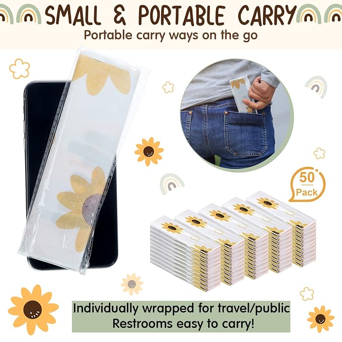 Shimeyao 50 Packs Disposable Toilet Seat Covers Extra Large Individually Wrapped for Kids Adults, Portable Non Slip Waterproof Potty Seat Covers for Toddlers Potty Training Travel(Flowers, Rainbow)