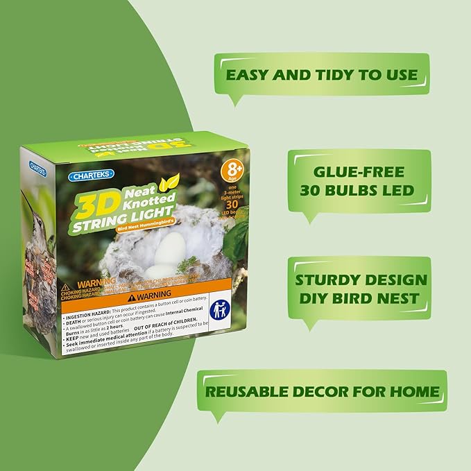 CHARTEKS Bird Nest Craft Kit with LED String Lights - DIY Nature Arts and Crafts STEM Project for Kids & Adults, Creative Home Decor Gift for Boys Girls Ages 8-12
