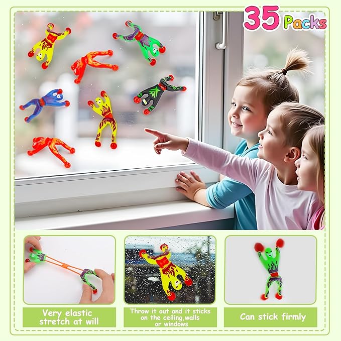 AugToy Sticky Wall Climbing Men Ninja Toys Fun Fidget Sensory Toy Filler Stuffers Party Favor Gift for Kids Classroom School Boy Girl Birthday Goodie Bag Pinata Treat Bulk Exchange Prize