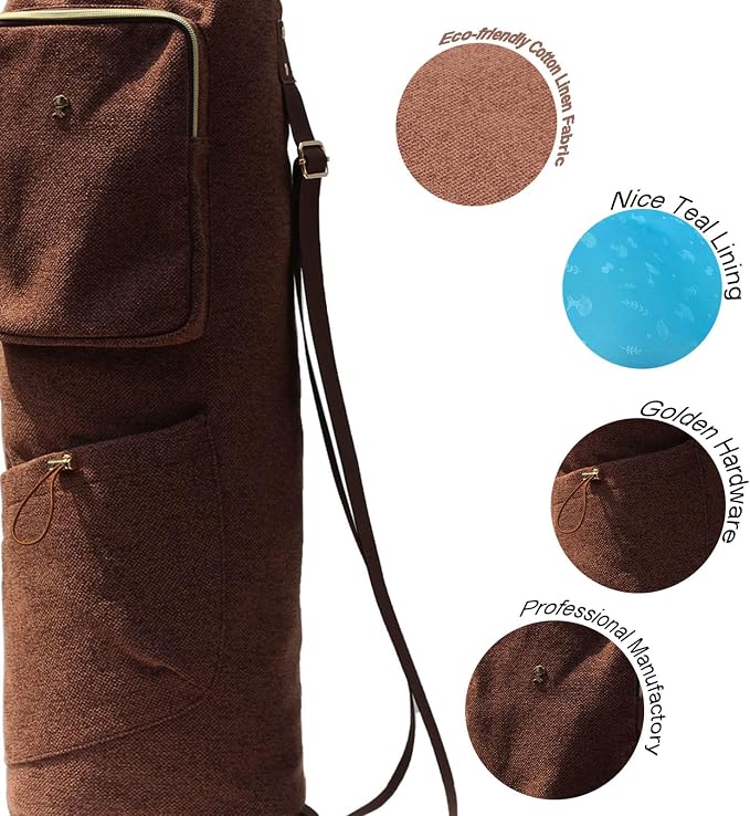 ESVAN Yoga Mat Bag with Multi Pockets Drawstring Yoga Mat Carrier Pilates Exercise Multi-Functional Storage Bag