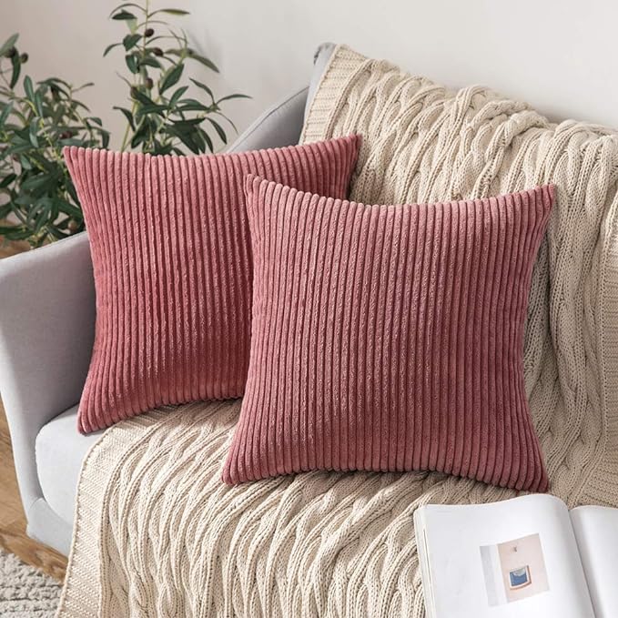 MIULEE Soft Corduroy Throw Pillow Covers Set of 2 20x20 Cranberry Red | Decorative Striped Textured Cushion Cases, Boho Energetic Vibe Pillowcases, Home Decor for Couch Chair Sofa Bed Living Room