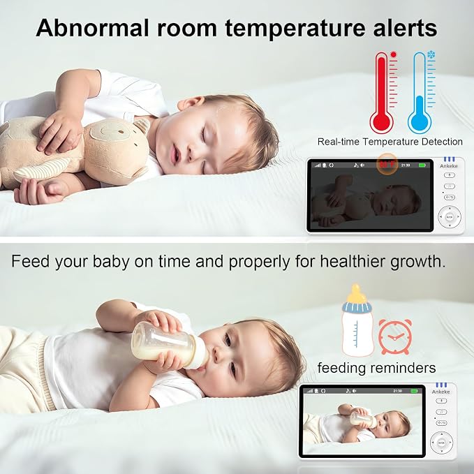 Baby Monitor with Camera and Audio, No WiFi Baby Monitor with 5" IPS LCD Screen, 100-Hour Battery, 1000ft Long Range, 2-Way Talk, Cry and Feeding Reminder, Night Vision and 355°PTZ