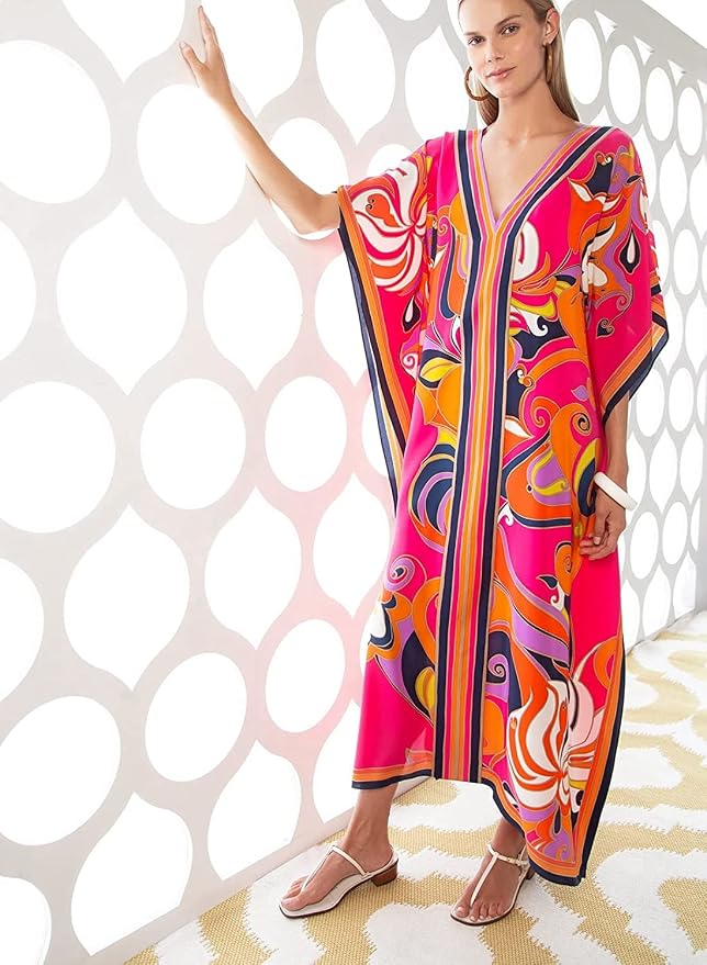 Venasha Womens Caftan Floral Print Kaftan Dress Short Sleeve Swimsuit Cover up Loungewear for Summer