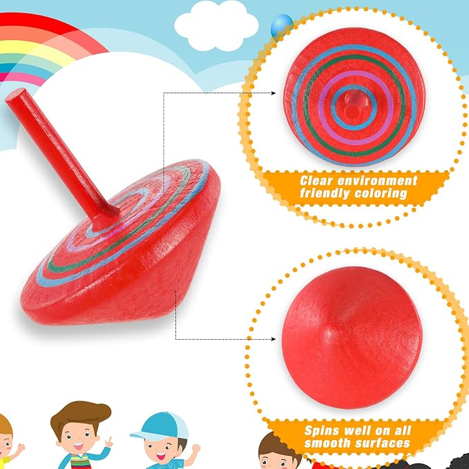 Aoriher Wood Spinning Tops for Kids, Colorful Wooden Gyroscopes Toy, Educational Kindergarten Toys, Rainbow Spin Tops for Games Party Favors Birthday Gifts(50 Pieces)